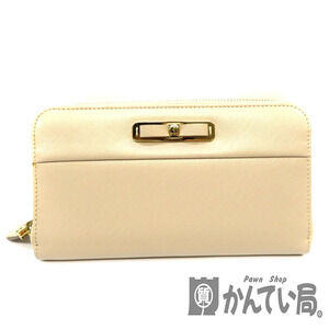 Salvatore Ferragamo Round Zip Long Wallet Vara Ribbon Beige